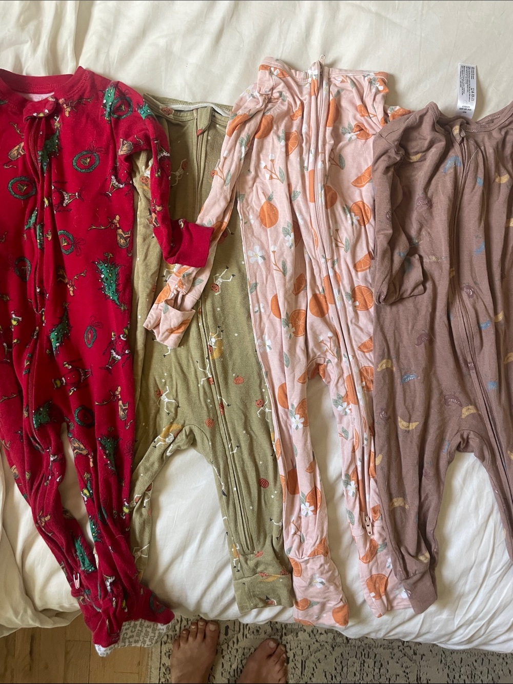 Kids Bundle Zip Front Peach & Pink Printed Footed Pajamas